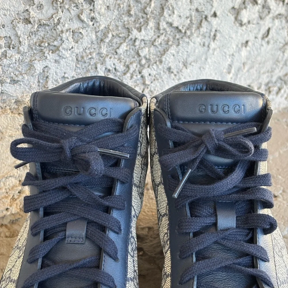 Gucci Men’s Blue & Beige GG Supreme Canvas High-Top Sneakers Size 6G - Picture 3 of 14
